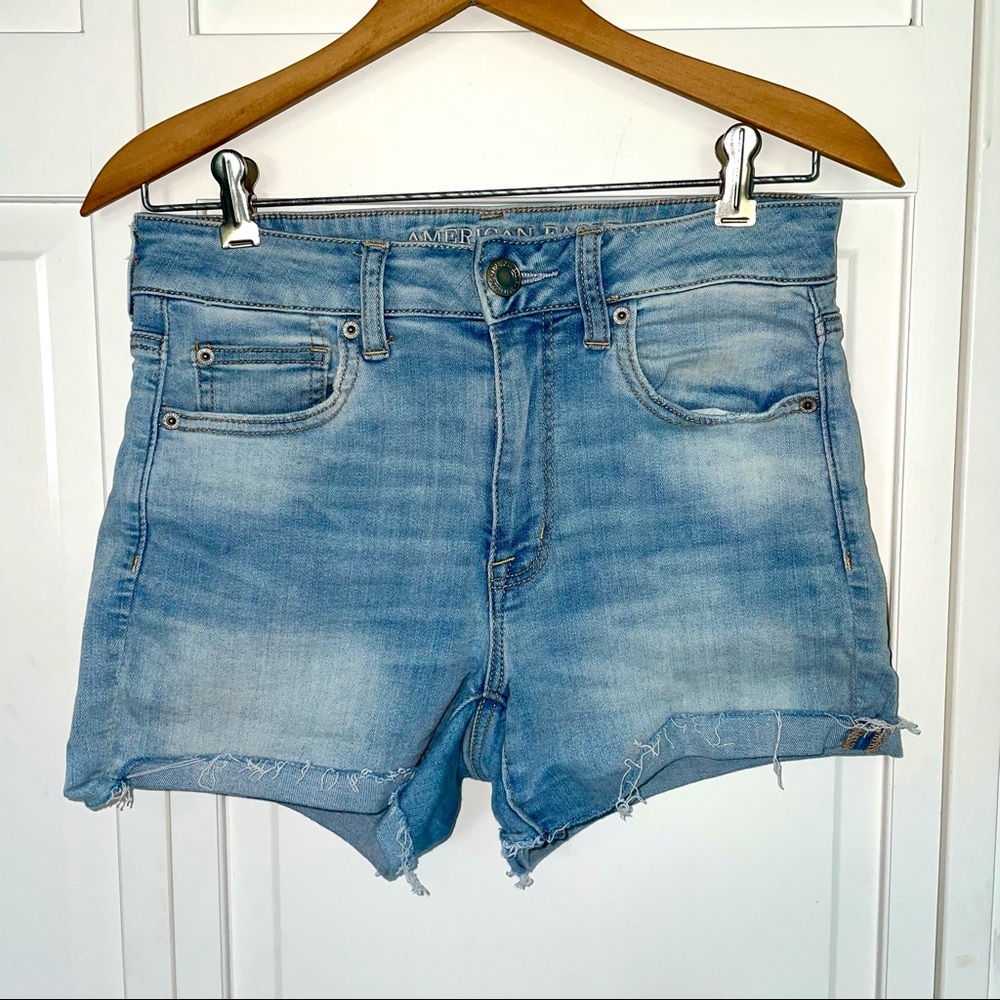 High-Rise Shortie Denim Jean Shorts Stretch High Light Wash 8